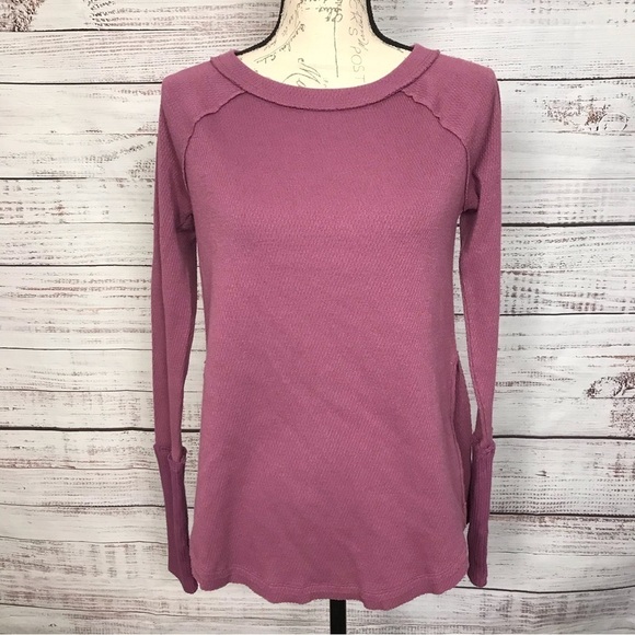 Free People Womens Long Sleeve Top Thermal Knit Purple Relaxed Fit - Picture 1 of 6
